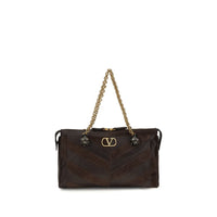 Valentino Garavani Brown Calf Leather Bos Taurus Shoulder Bag