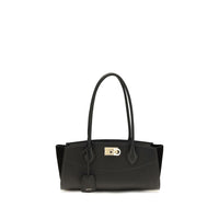 Ferragamo Black Calf Leather Bos Taurus Shoulder Bag