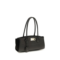 Ferragamo Black Calf Leather Bos Taurus Shoulder Bag
