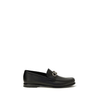 Ferragamo Black Calf Leather Bos Taurus Slip-On Loafers