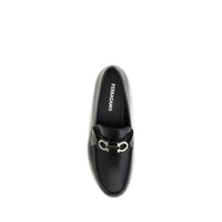 Ferragamo Black Calf Leather Bos Taurus Slip-On Loafers