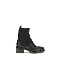 Santoni Black Calf Leather Bos Taurus Ankle Boots