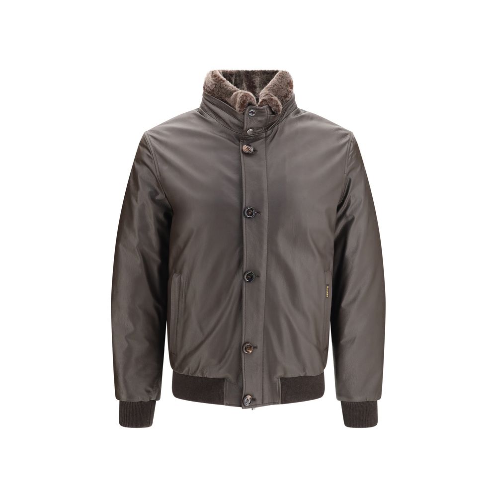 MooRER Brown Leather Full-Length Jacket