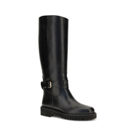 Valentino Garavani Black Calf Leather Bos Taurus Flat Boots