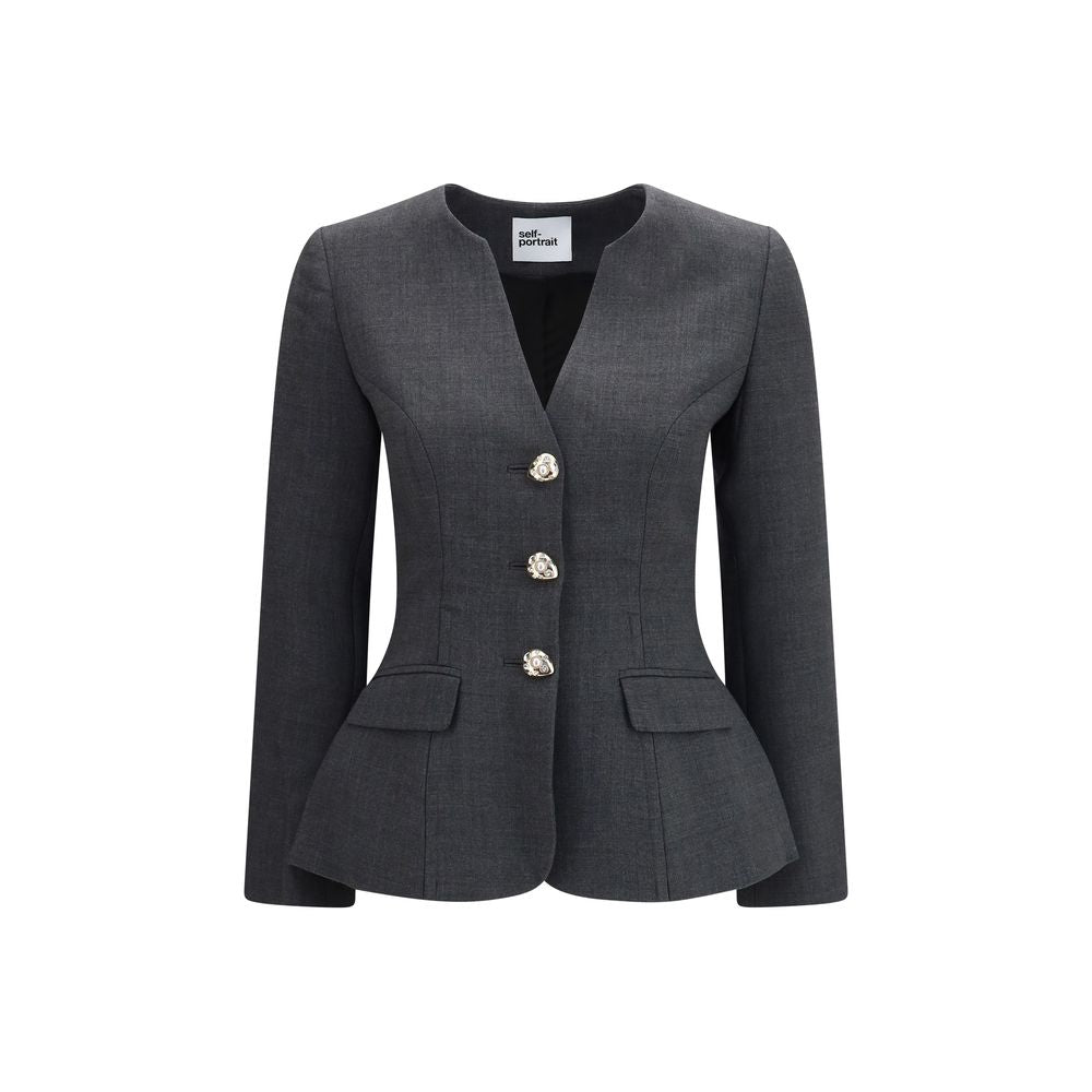 Self-Portrait Gray Polyester Full-Length Jacket