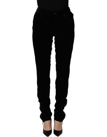 Ermanno Scervino Black Viscose Blend Velvet Slim Fit Pants