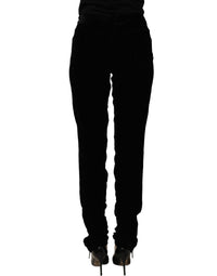 Ermanno Scervino Black Viscose Blend Velvet Slim Fit Pants