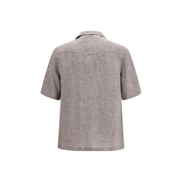 Brunello Cucinelli Gray Linen Shortsleeve Shirt