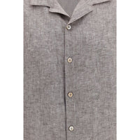 Brunello Cucinelli Gray Linen Shortsleeve Shirt