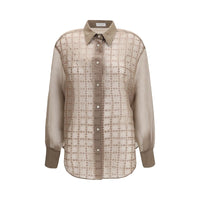 Brunello Cucinelli Beige Silk Pattern Shirt