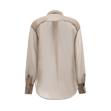 Brunello Cucinelli Beige Silk Pattern Shirt