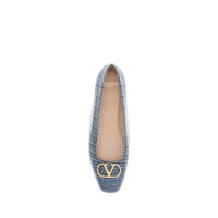 Valentino Garavani Blue Calf Leather Bos Taurus Ballet Flats
