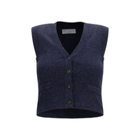Brunello Cucinelli Blue Cashmere Sleeveles Sweater