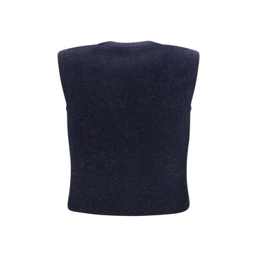 Brunello Cucinelli Blue Cashmere Sleeveles Sweater