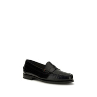 Santoni Black Calf Leather Bos Taurus Slip-On Loafers