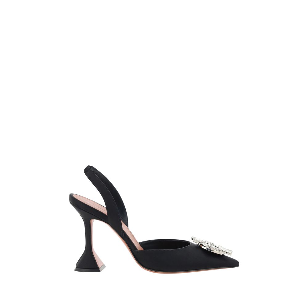 Amina Muaddi Black Satin High Heel Pumps