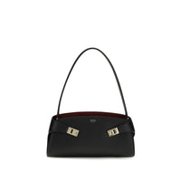Ferragamo Black Calf Leather Bos Taurus Shoulder Bag