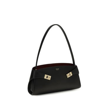 Ferragamo Black Calf Leather Bos Taurus Shoulder Bag