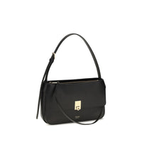 Ferragamo Black Calf Leather Bos Taurus Shoulder Bag