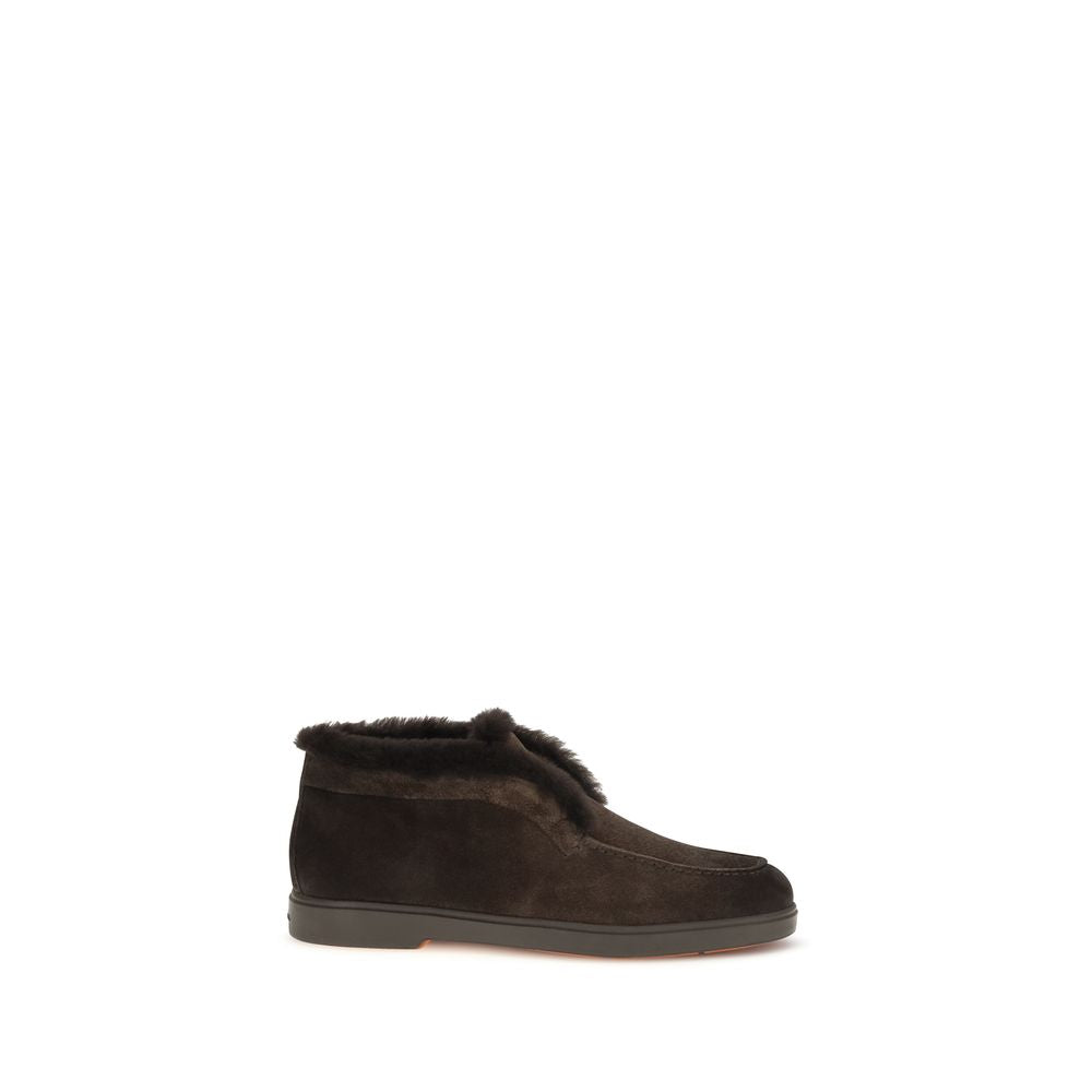 Santoni Brown Calf Leather Bos Taurus Ankle Boots