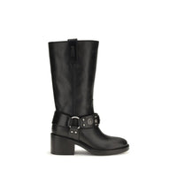 Chloé Black Calf Leather Bos Taurus Flat Boots