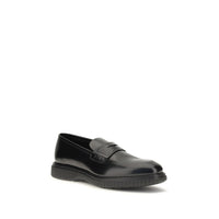 Ferragamo Black Calf Leather Bos Taurus Slip-On Loafers