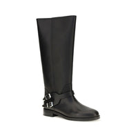 PINKO Black Calf Leather Bos Taurus Flat Boots