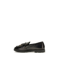 PINKO Black Calf Leather Bos Taurus Slip-On Loafers