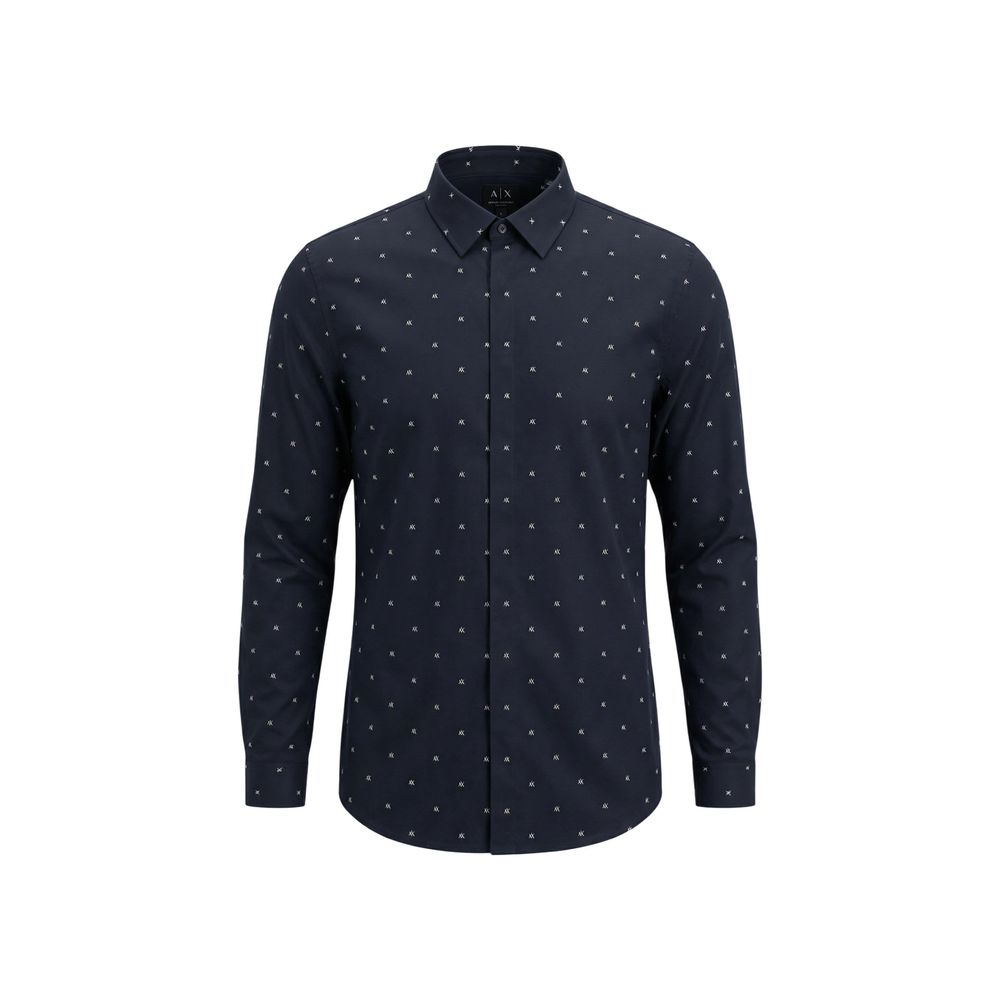 Armani Exchange Blue Cotton Pattern Shirt