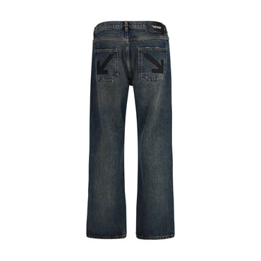 Off-White Blue Cotton Straight-Leg Jeans