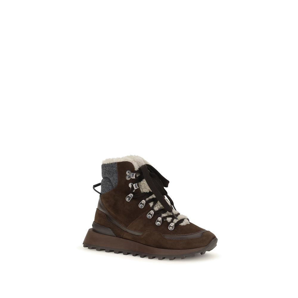Brunello Cucinelli Brown Suede Leather Lace-Up Boots