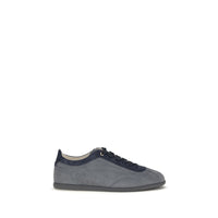 Brunello Cucinelli Gray Calf Leather Bos Taurus Low Top Sneakers