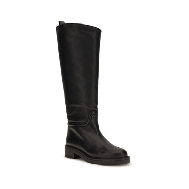 Stuart Weitzman Black Calf Leather Bos Taurus Flat Boots