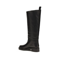 Stuart Weitzman Black Calf Leather Bos Taurus Flat Boots