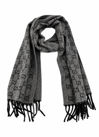 Gucci Monogram Grey Wool Scarf with Fringe