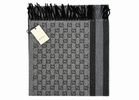 Gucci Monogram Grey Wool Scarf with Fringe