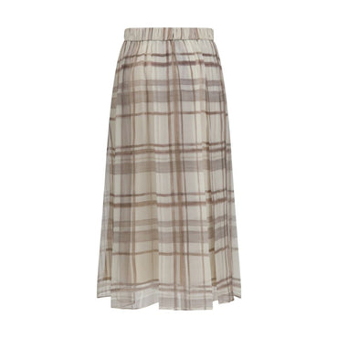 Brunello Cucinelli Beige Silk Midi Skirt