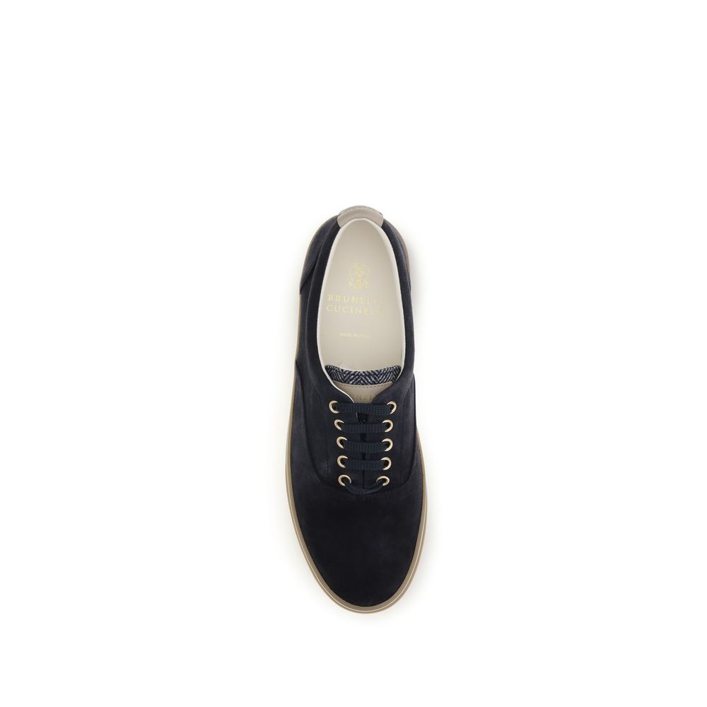 Brunello Cucinelli Blue Suede Leather Low Top Sneakers