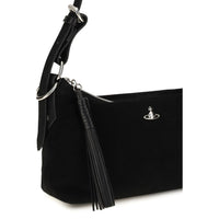 Vivienne Westwood Black Suede Leather Shoulder Bag