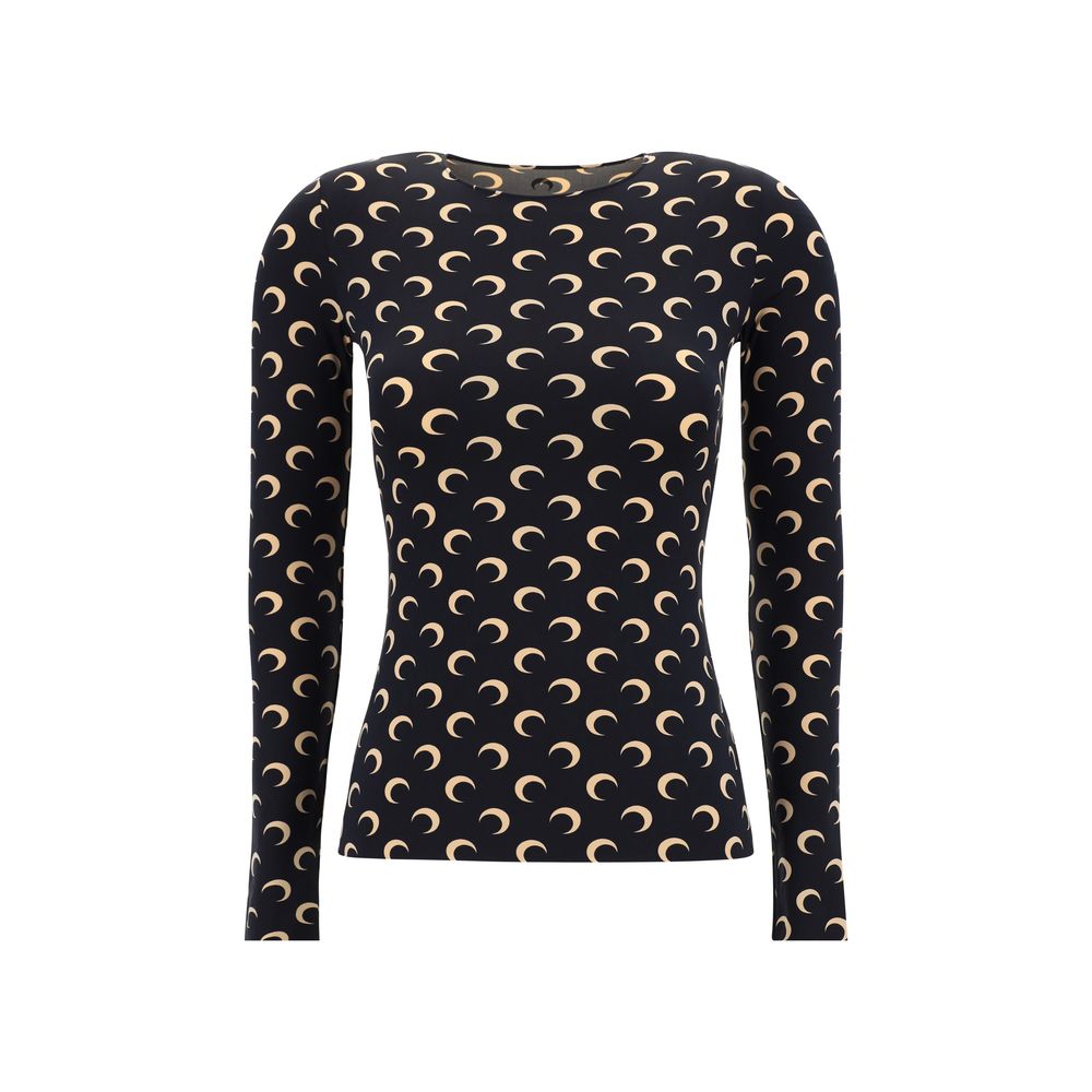 Marine Serre Black Polyamide Long Sleeve T-Shirt