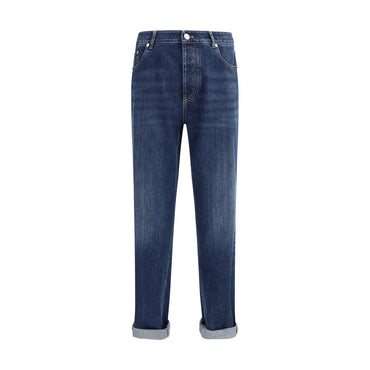 Brunello Cucinelli Blue Cotton Straight-Leg Jeans