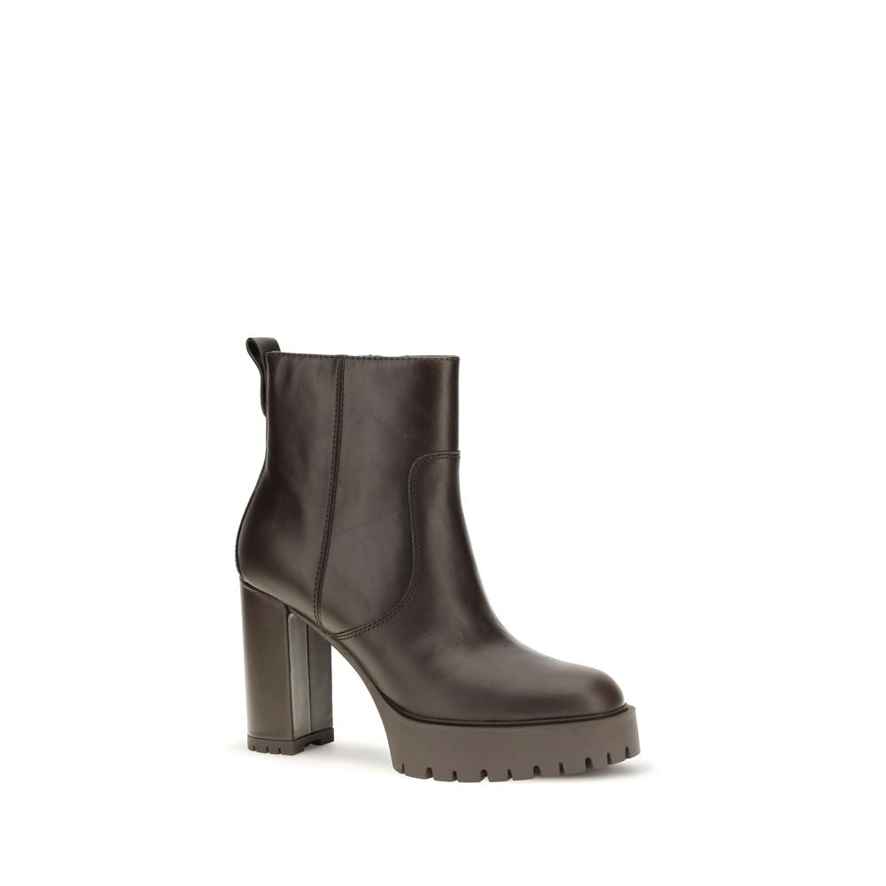 PINKO Brown Calf Leather Bos Taurus Ankle Boots