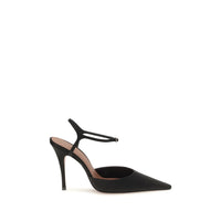 Amina Muaddi Black Satin High Heel Pumps
