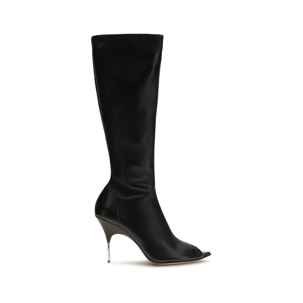 Amina Muaddi Black Napa Leather / Calf Bos Taurus High Heel Boots