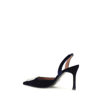 Amina Muaddi Blue Velvet High Heel Pumps