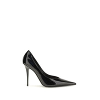Amina Muaddi Black Calf Leather Bos Taurus High Heel Pumps
