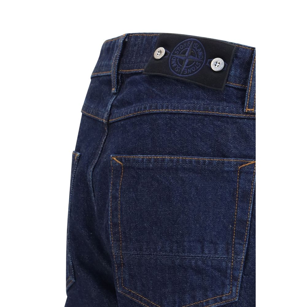 Stone Island Blue Cotton Straight-Leg Jeans