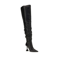 Amina Muaddi Black Calf Leather Bos Taurus Over The Knee