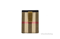 Burberry House Check Chase Black Grainy Leather Money Clip Card Case Wallet