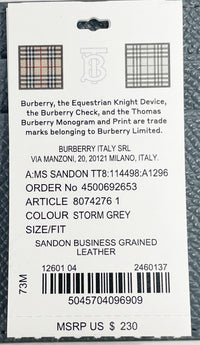 Burberry Sandon Business Small Grey Grained Leather Card Case Wallet